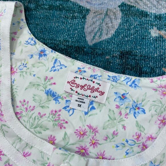 Lanz of Salzburg Dress Women 1X Multicolor Floral Button Up Cotton Floral Belted - Picture 2 of 16